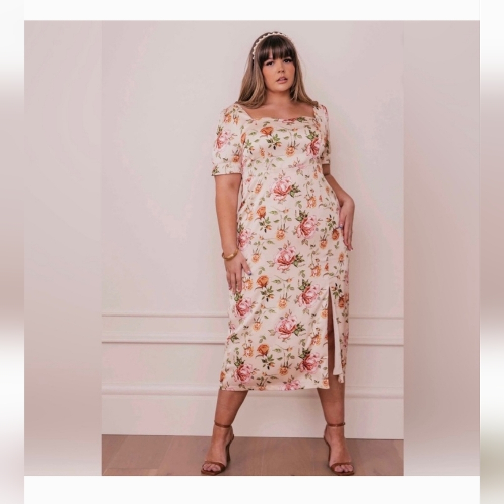 3x Floral Pink Print Silk Dress From JessaKae Plus Size